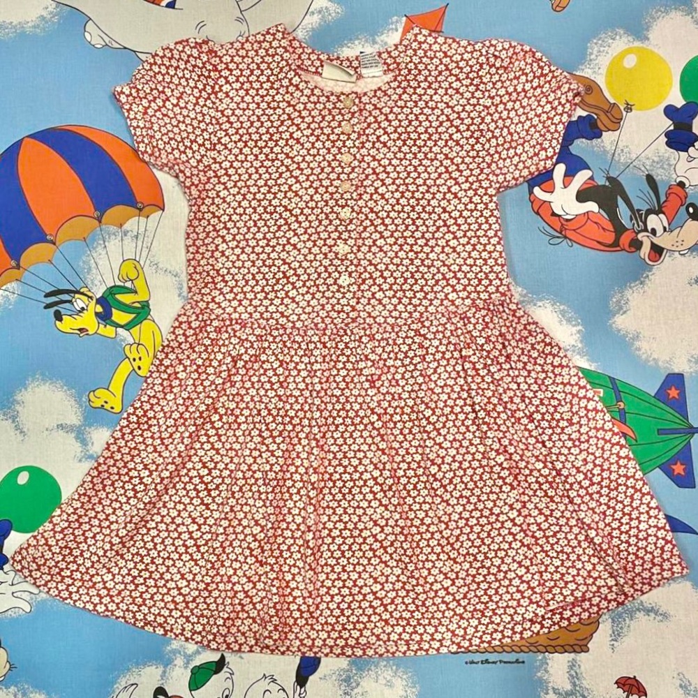 Vintage 90s pink & white floral button down youth dress 🌼